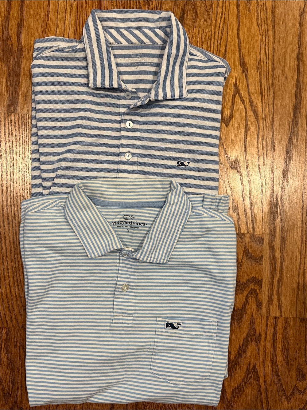 Lot of 2, Vineyard Vines Men’s Blue and White Striped Polos (Sized S)